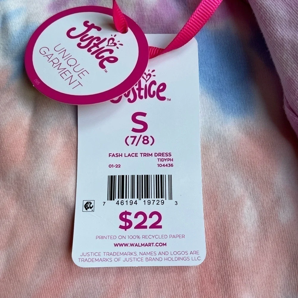 NWT Justice Girls Tie Dye Ruffle Hem Knit Sleeve Detail Pink/Orange/Blue SZ S